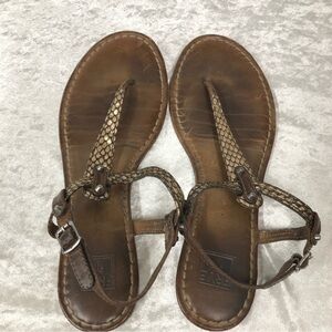 FRYE Carson T-Strap Sandal Dark Brown Ladies 9M